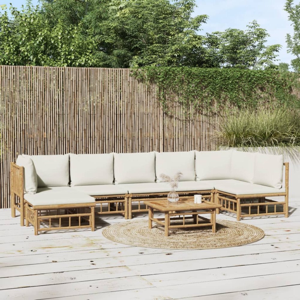 vidaXL Loungegrupp 8 delar gräddvita dynor bambu
