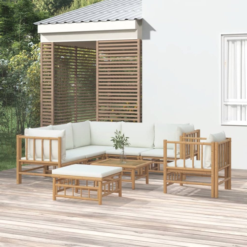 vidaXL Loungegrupp 8 delar gräddvita dynor bambu