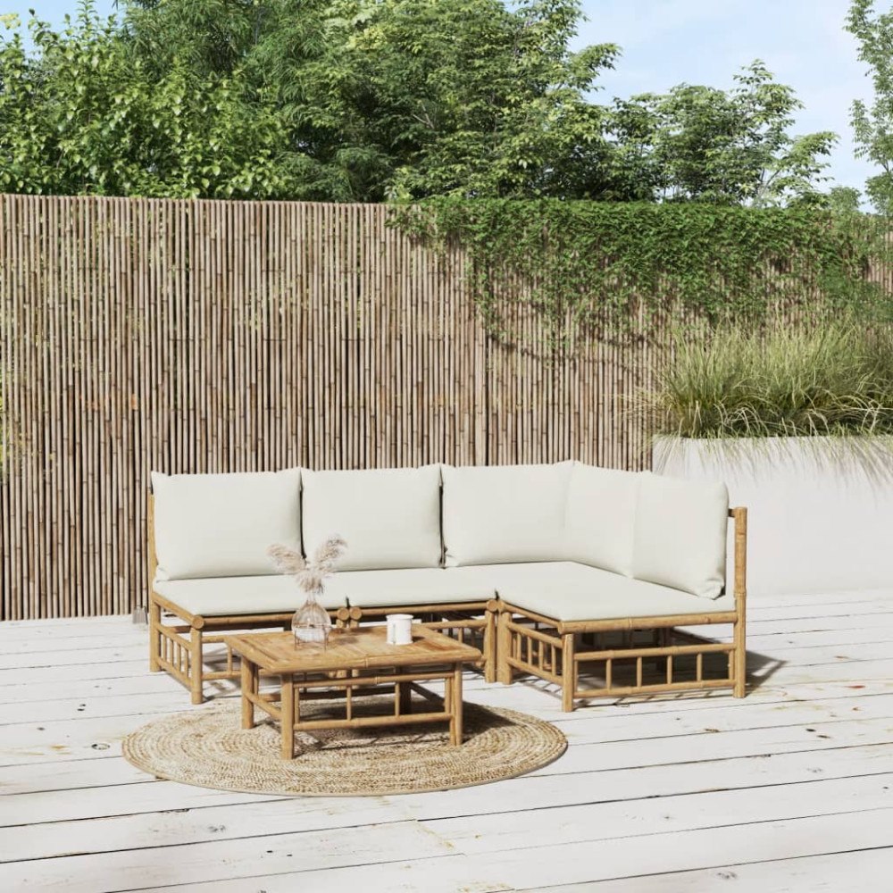vidaXL Loungegrupp 5 delar gräddvita dynor bambu