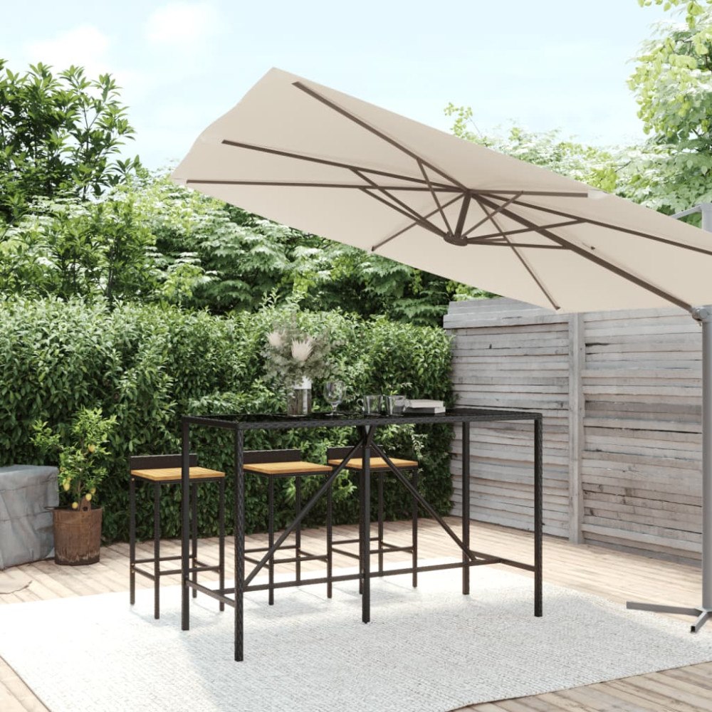vidaXL Barbord med glasskiva svart 180x70x110 cm konstrotting