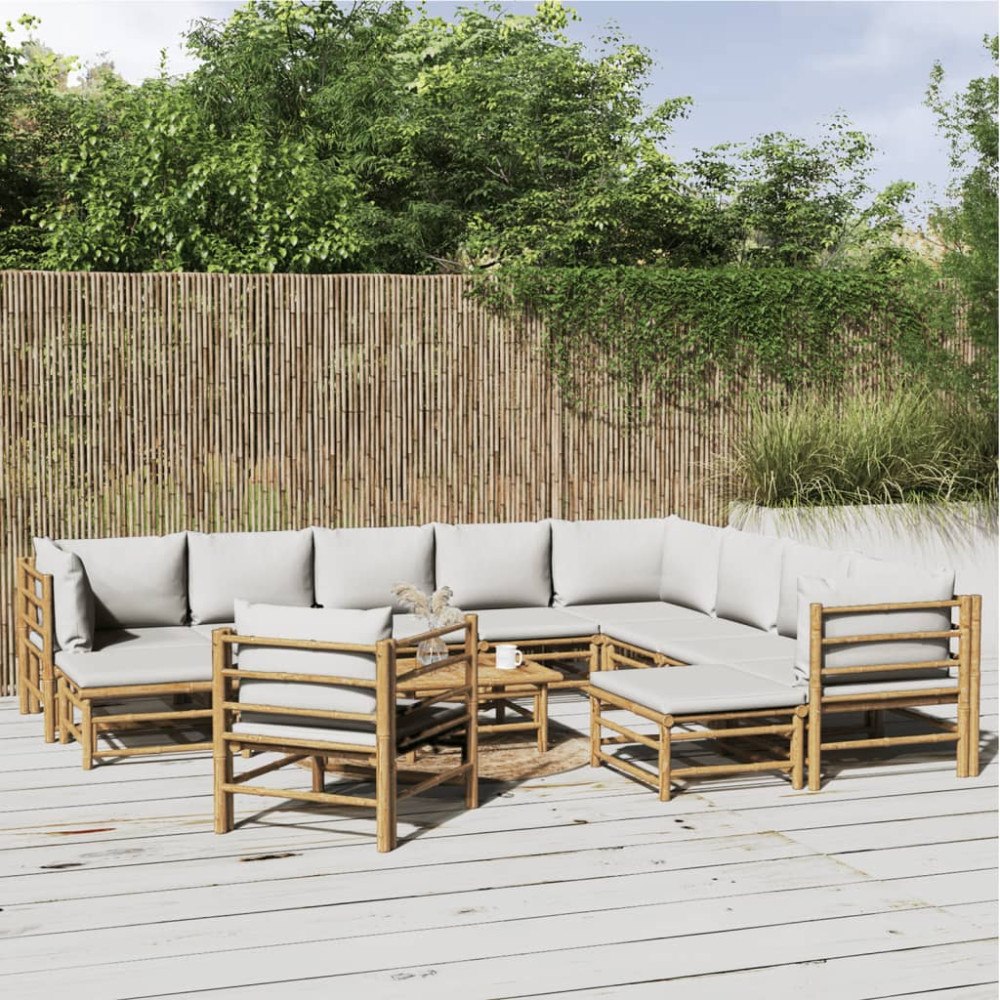 vidaXL Loungegrupp 12 delar ljusgråa dynor bambu