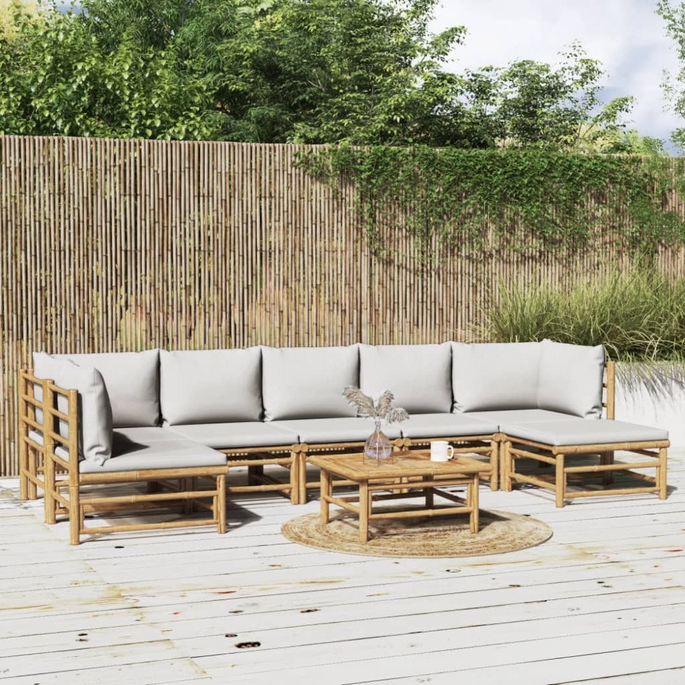vidaXL Loungegrupp 8 delar ljusgråa dynor bambu