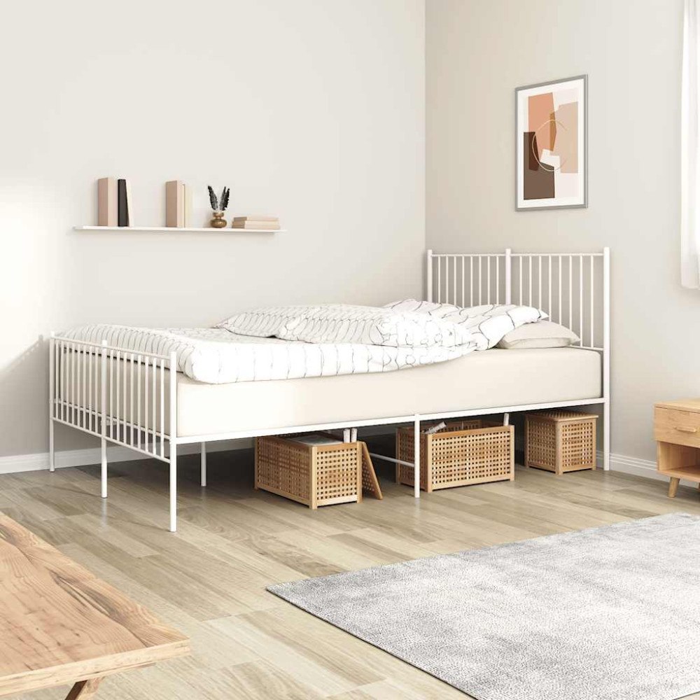 vidaXL Sängram med huvudgavel och fotgavel vit metall 140x200 cm