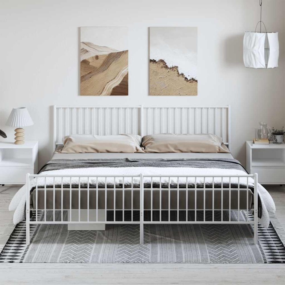 vidaXL Sängram med huvudgavel och fotgavel vit metall 193x203 cm