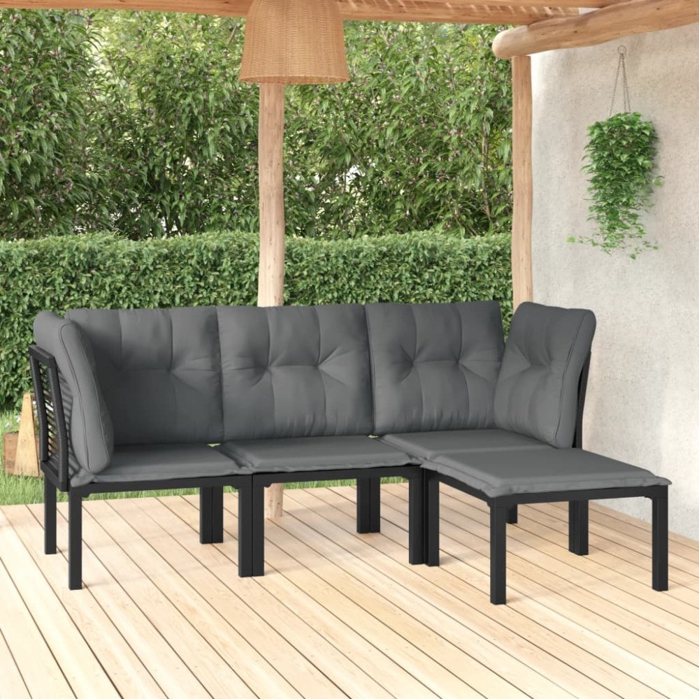 vidaXL Loungegrupp 4 delar svart och grå konstrotting