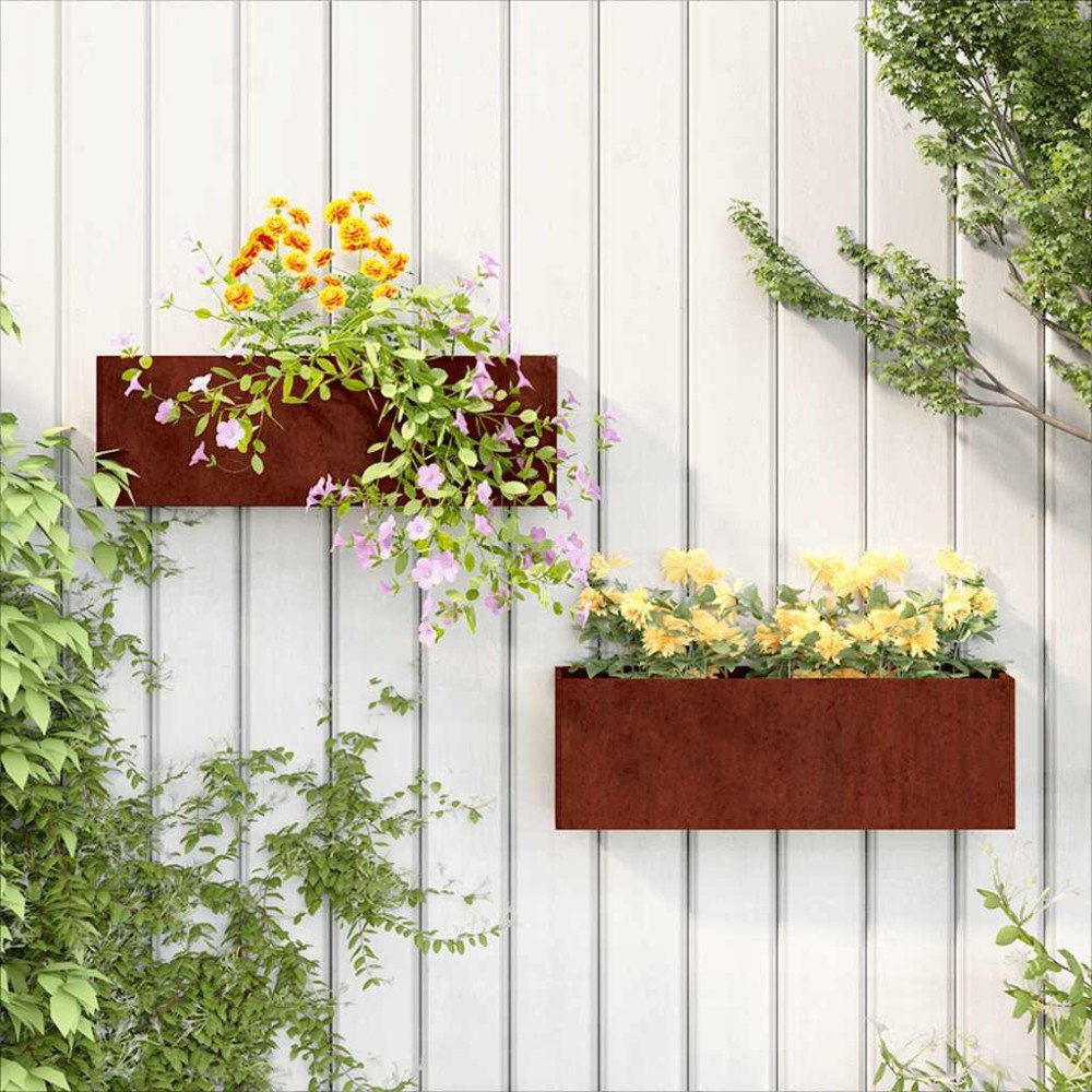 vidaXL Odlingslådor för vägg 2 st rosttrögt stål 53x10x17 cm