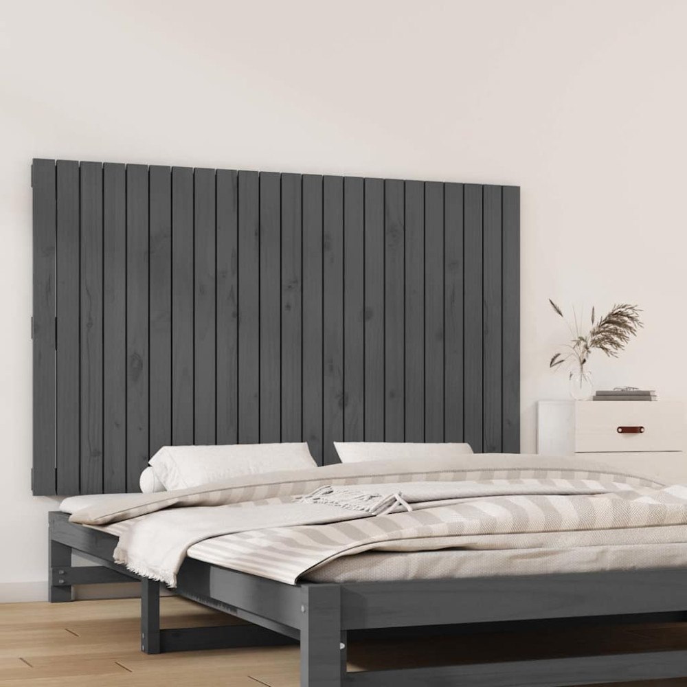 vidaXL Väggmonterad huvudgavel grå 147x3x90 cm massiv furu
