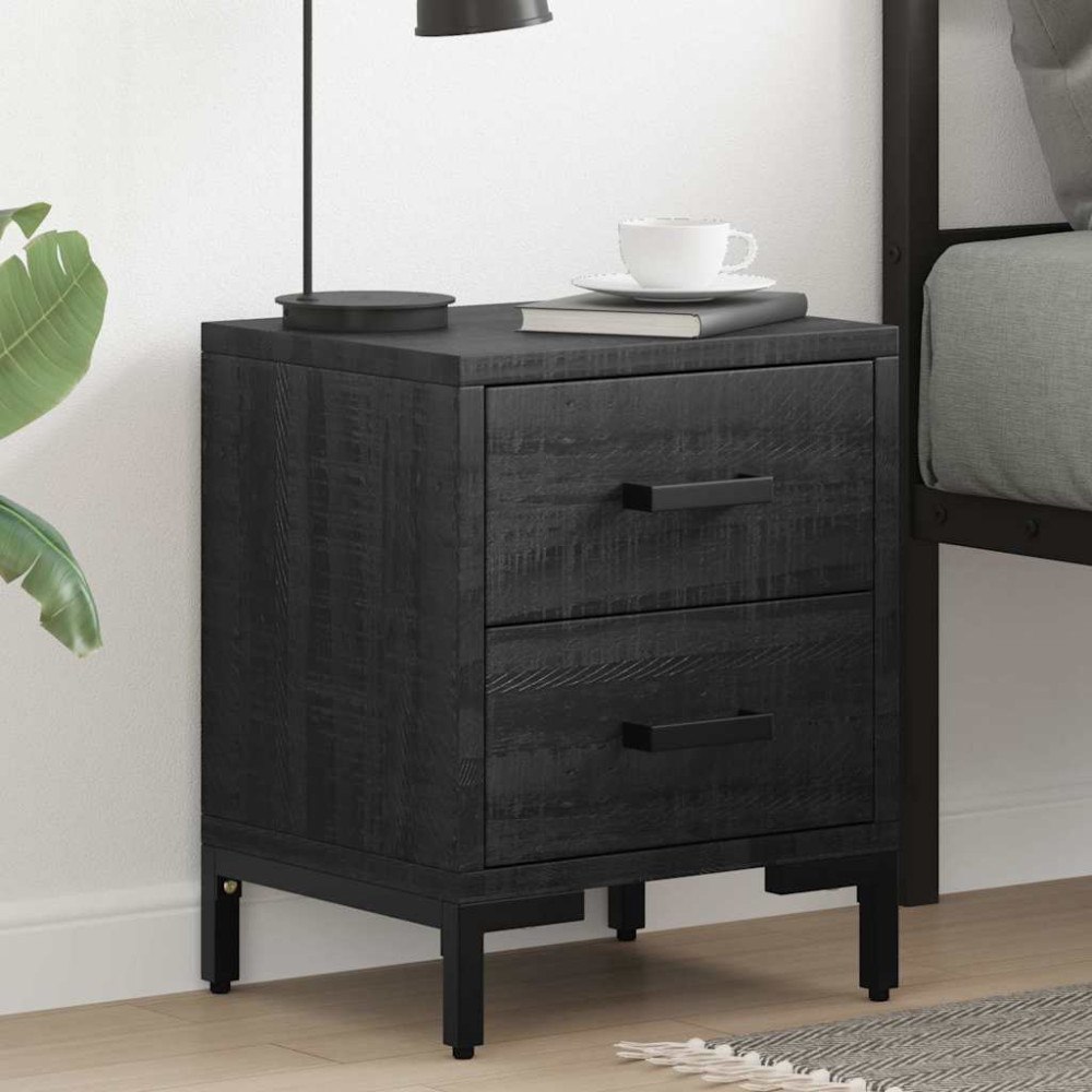 vidaXL Sängbord 2 st svart 36x30x45 cm massiv furu