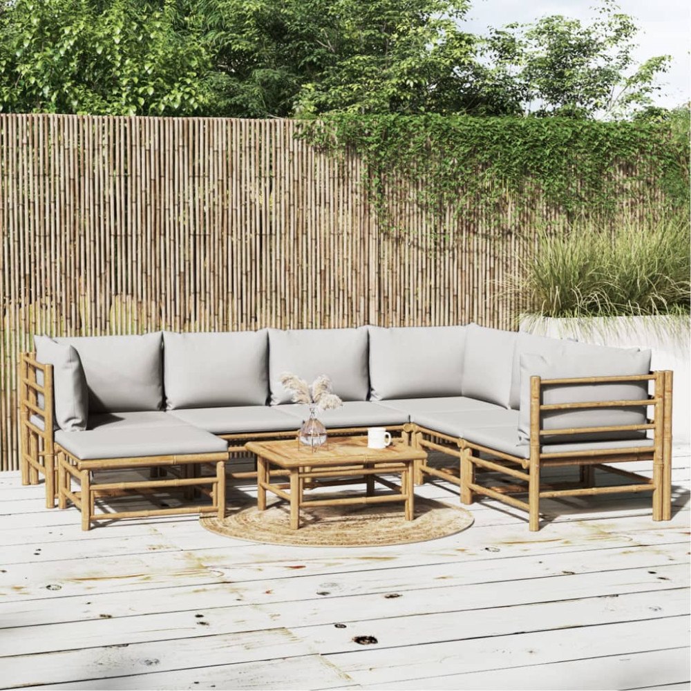 vidaXL Loungegrupp 8 delar ljusgråa dynor bambu