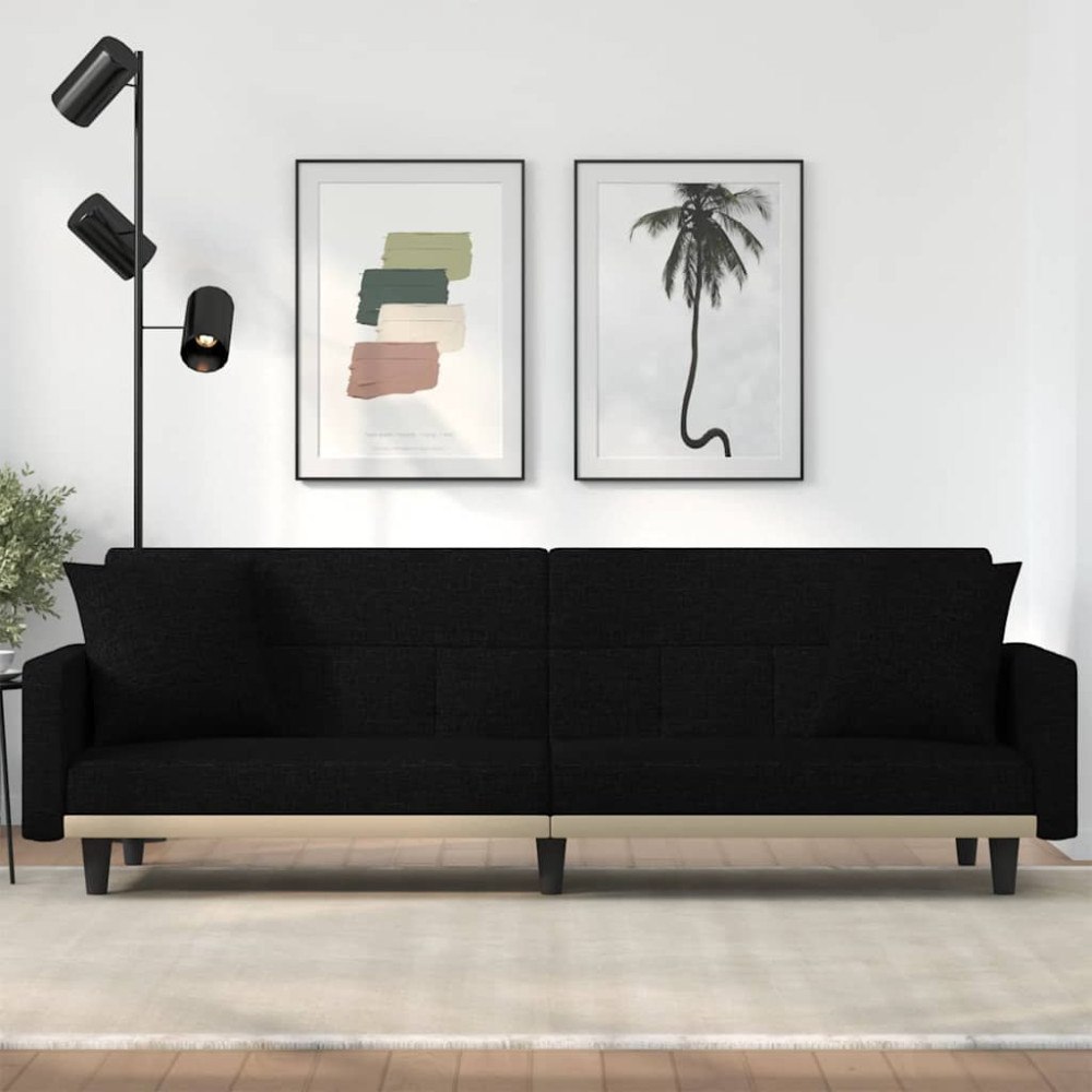 vidaXL Bäddsoffa med kuddar svart tyg