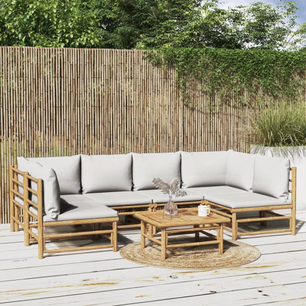 vidaXL Loungegrupp 7 delar ljusgråa dynor bambu