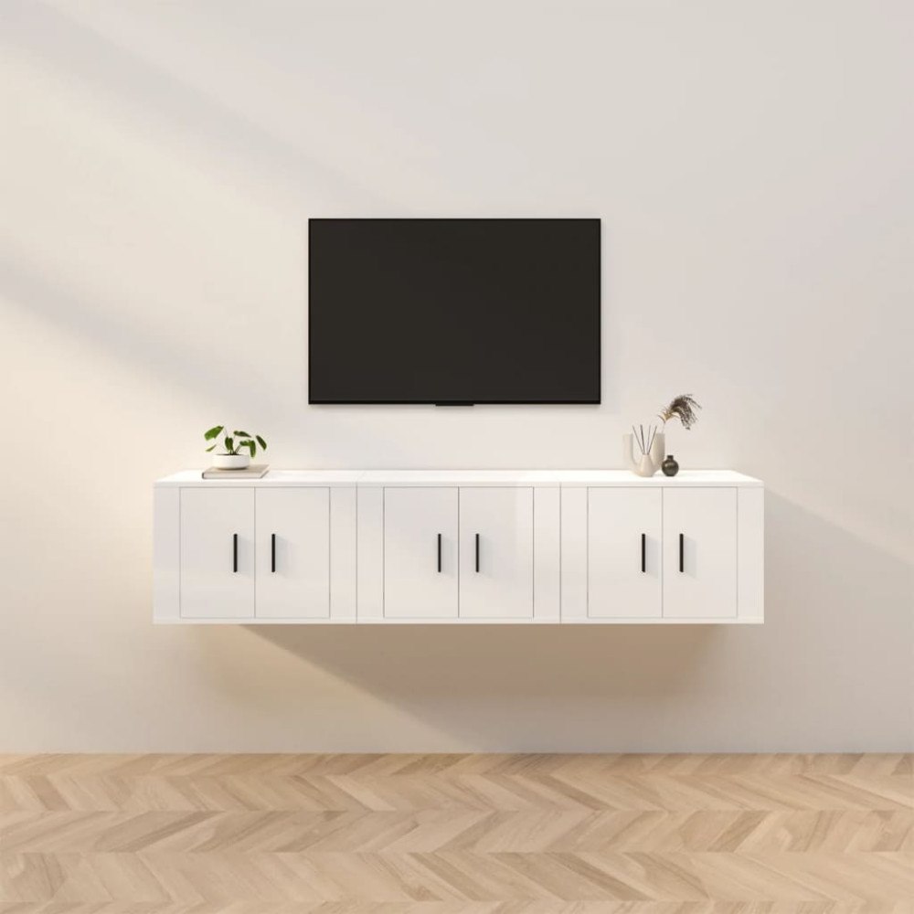 vidaXL Väggmonterade tv-skåp 3 st vit högglans 57x34,5x40 cm