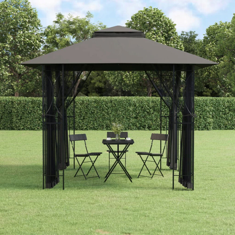 vidaXL Paviljong med sidoväggar antracit 300x300x270 cm stål