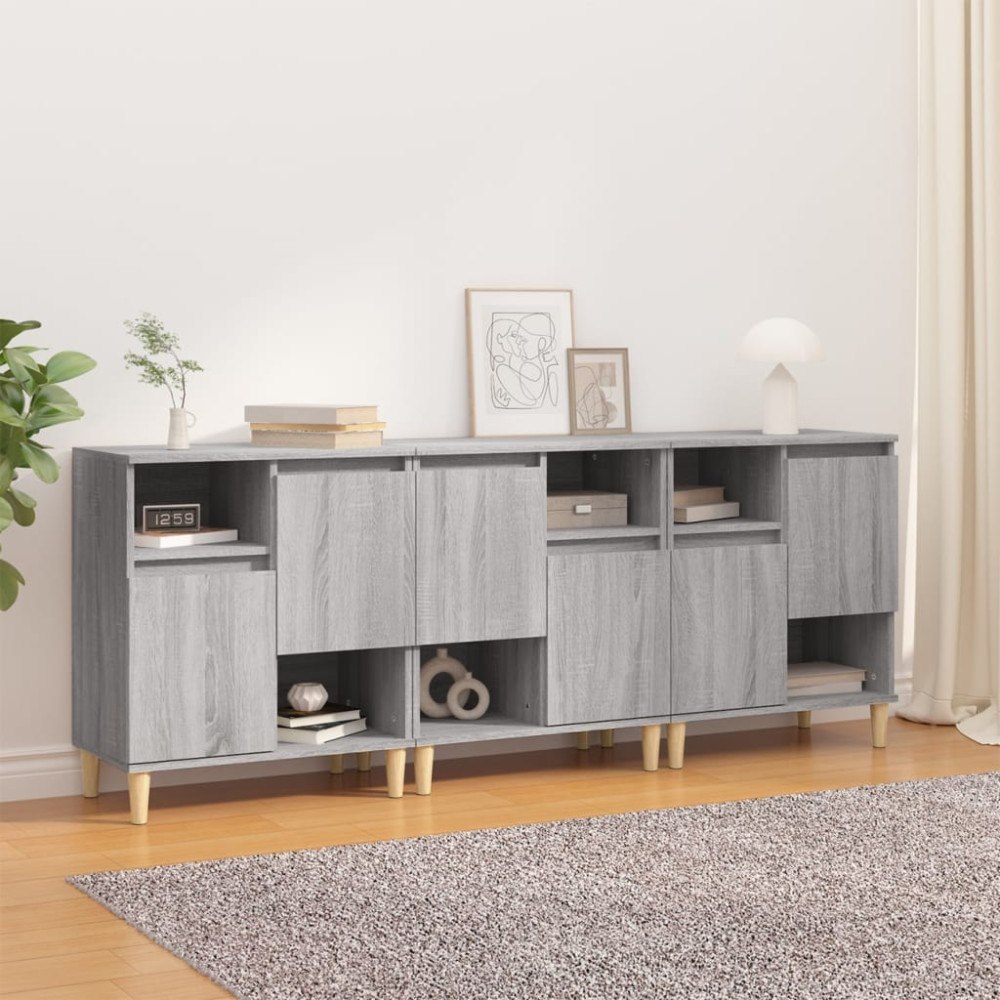 vidaXL Skänk 3 st grå sonoma 60x35x70 cm konstruerat trä