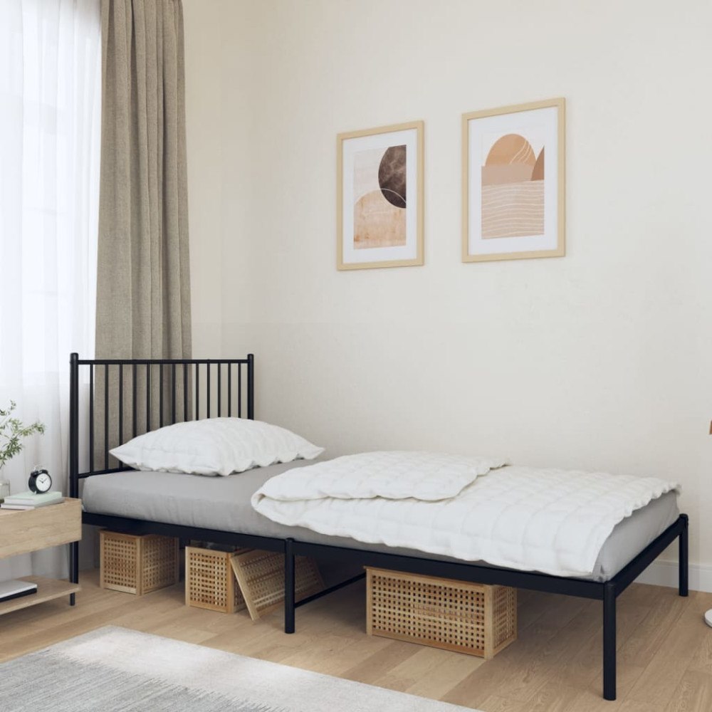 vidaXL Sängram med huvudgavel metall svart 107x203 cm