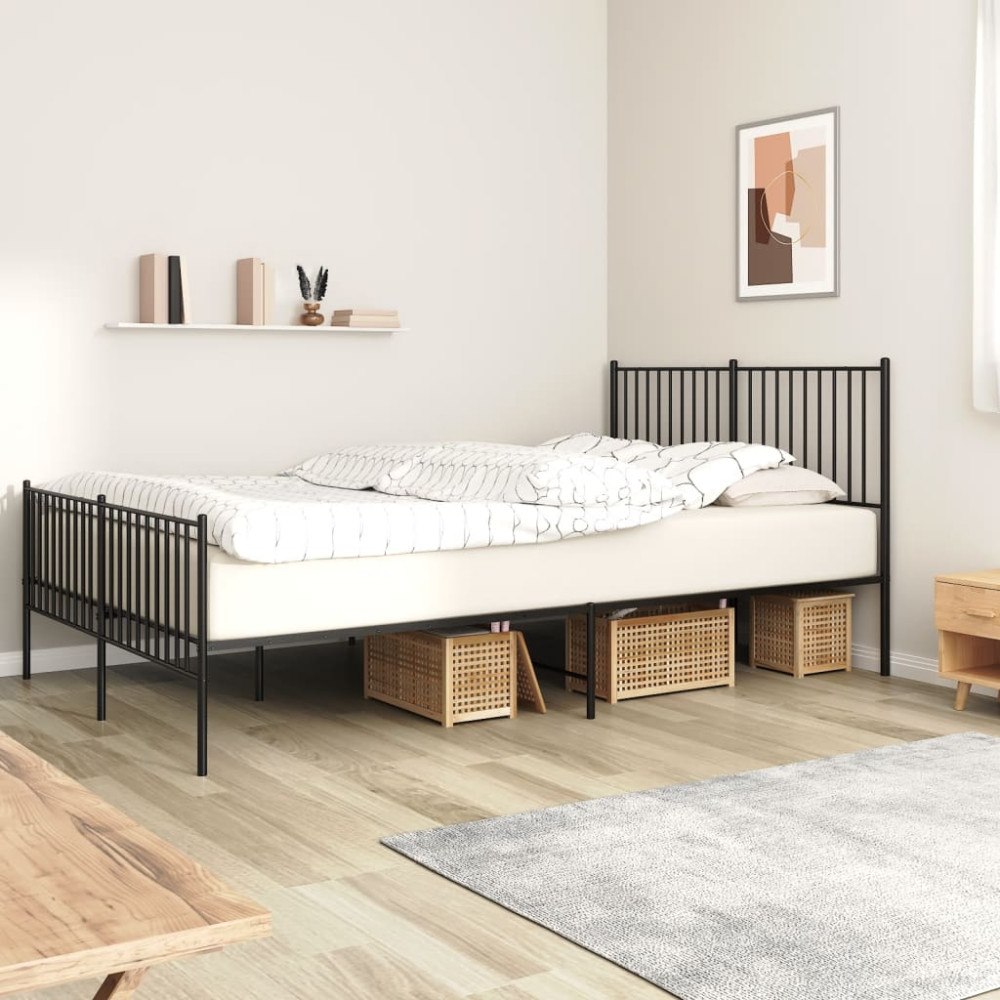 vidaXL Sängram utan madrass med fotgavel metall svart 160x200 cm