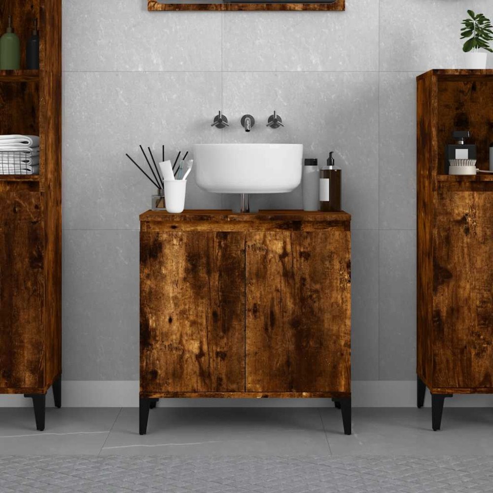 vidaXL Tvättställsskåp rökfärgad ek 58x33x60 cm konstruerat trä