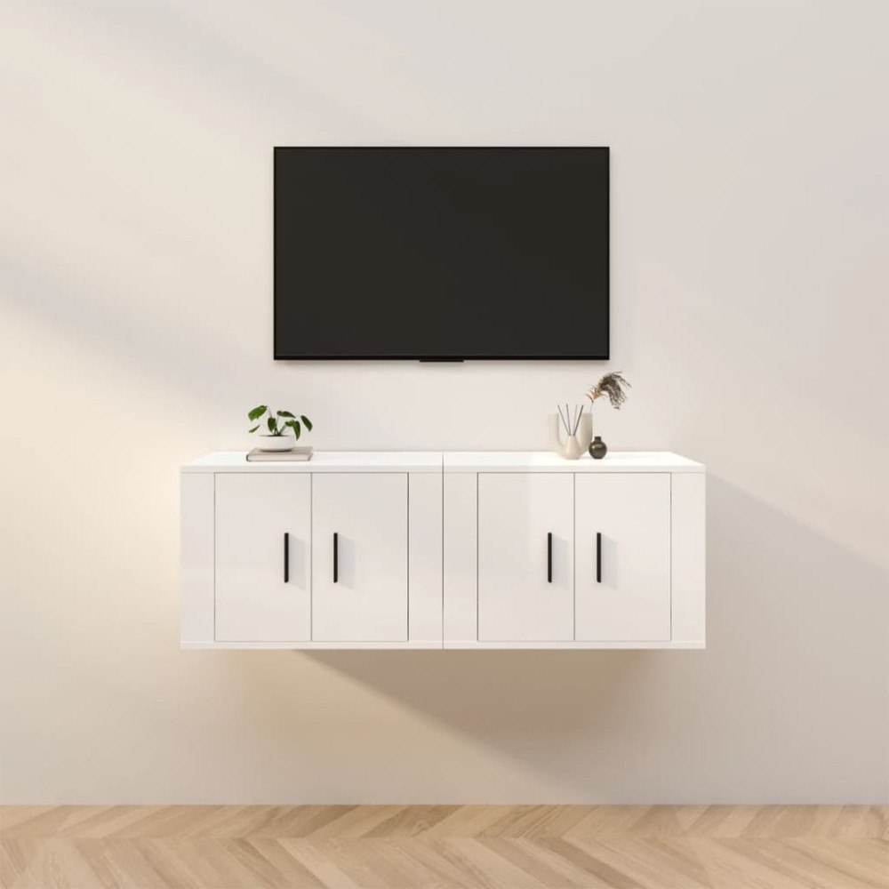 vidaXL Väggmonterade tv-skåp 2 st vit högglans 57x34,5x40 cm