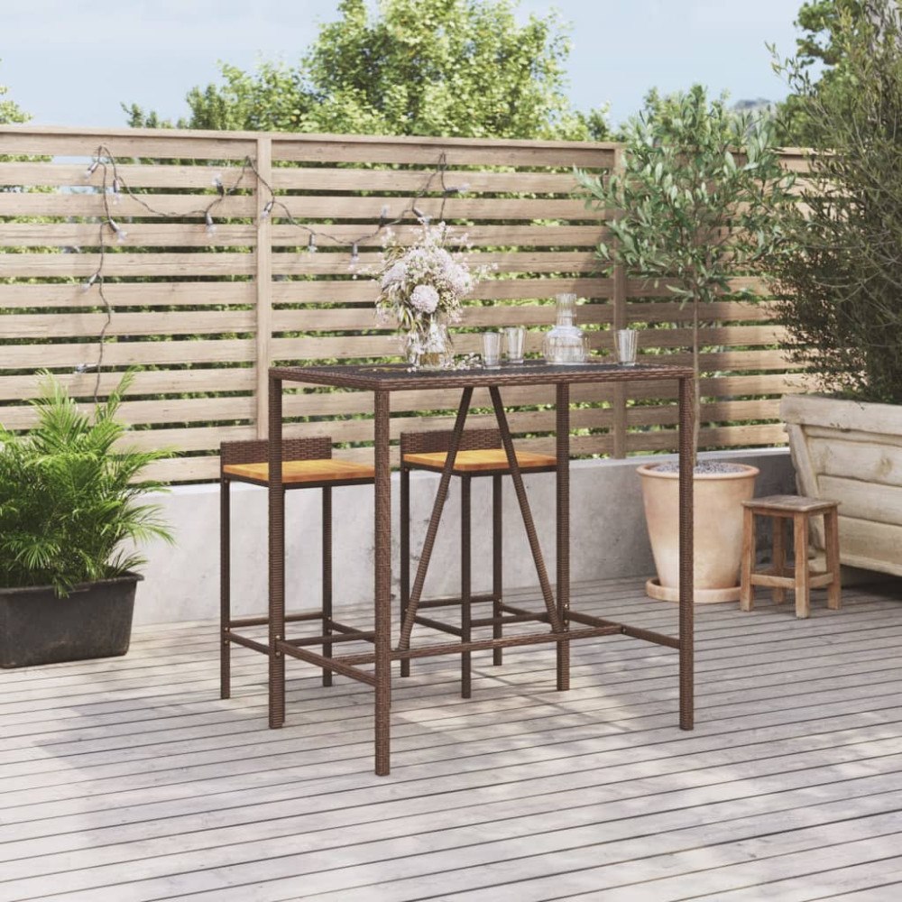 vidaXL Barbord med glasskiva brun 110x70x110 cm konstrotting