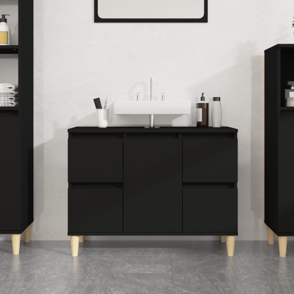 vidaXL Tvättställsskåp svart 80x33x60 cm konstruerat trä