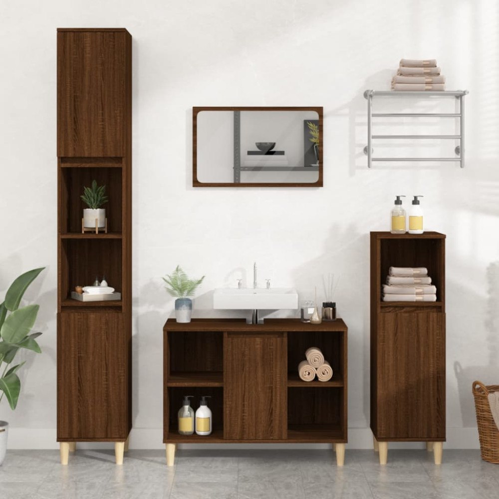 vidaXL Tvättställsskåp brun ek 80x33x60 cm konstruerat trä