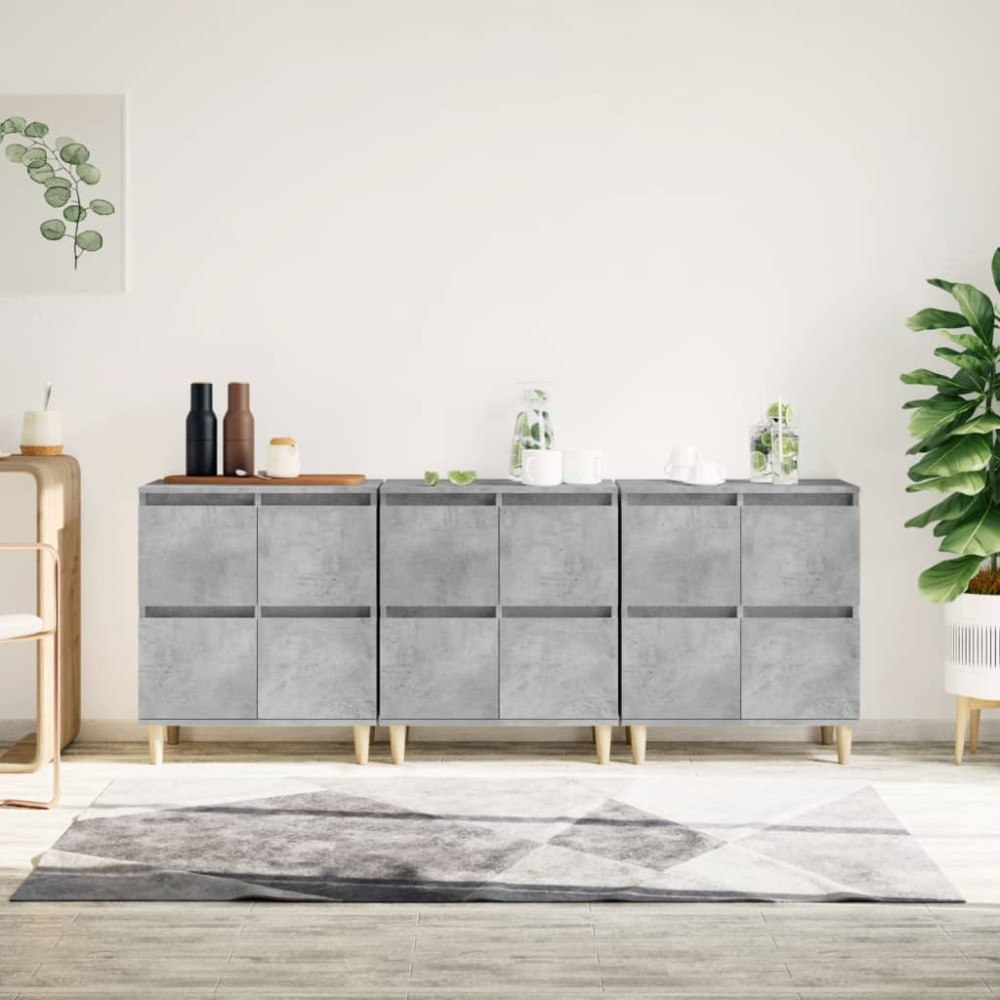 vidaXL Skänk 3 st betonggrå 60x35x70 cm konstruerat trä