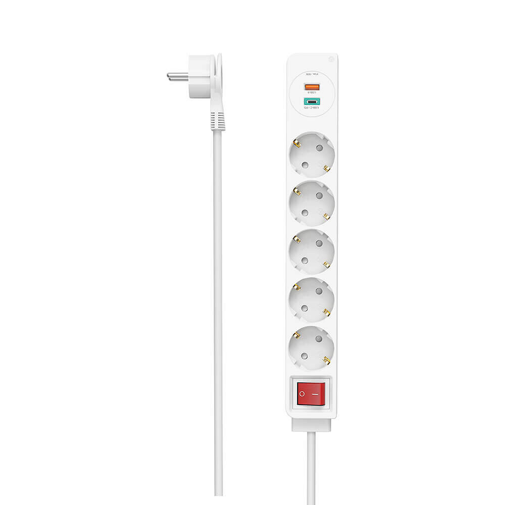 Hama Power Strip 5-Way USB-C/A 18W PD 1.4m White