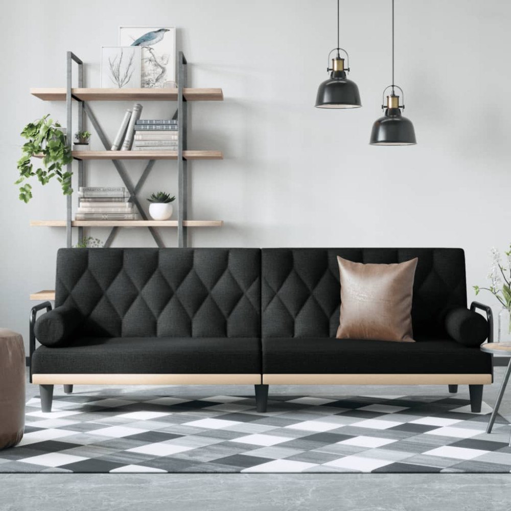 vidaXL Bäddsoffa med armstöd svart tyg