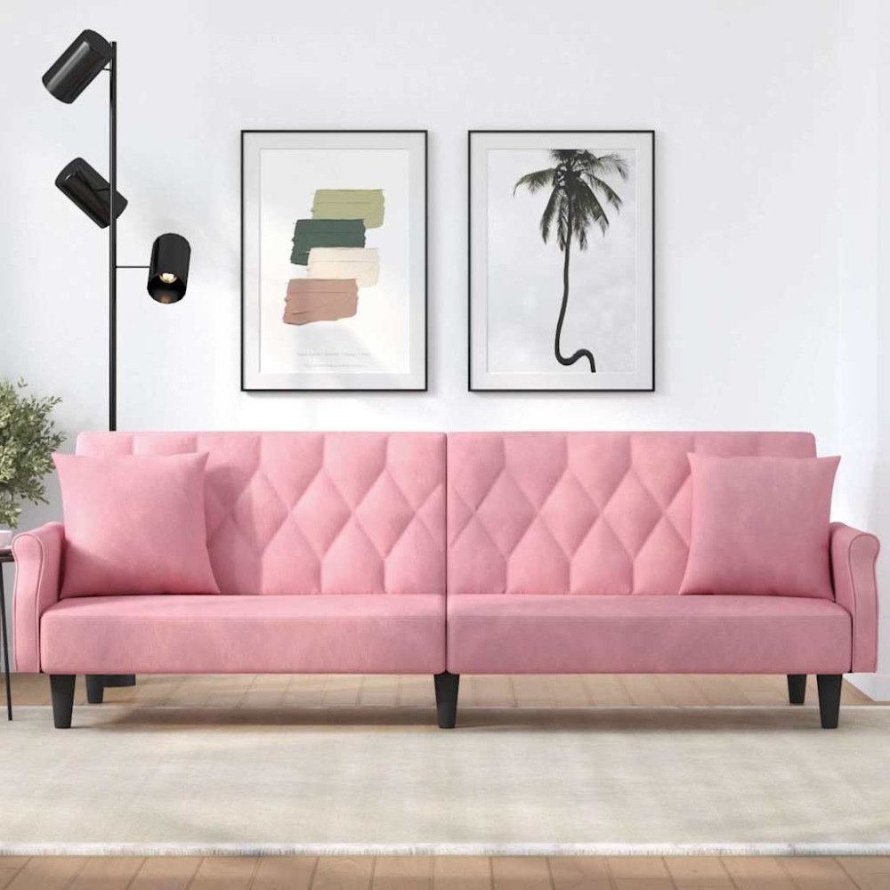 vidaXL Bäddsoffa med armstöd rosa sammet