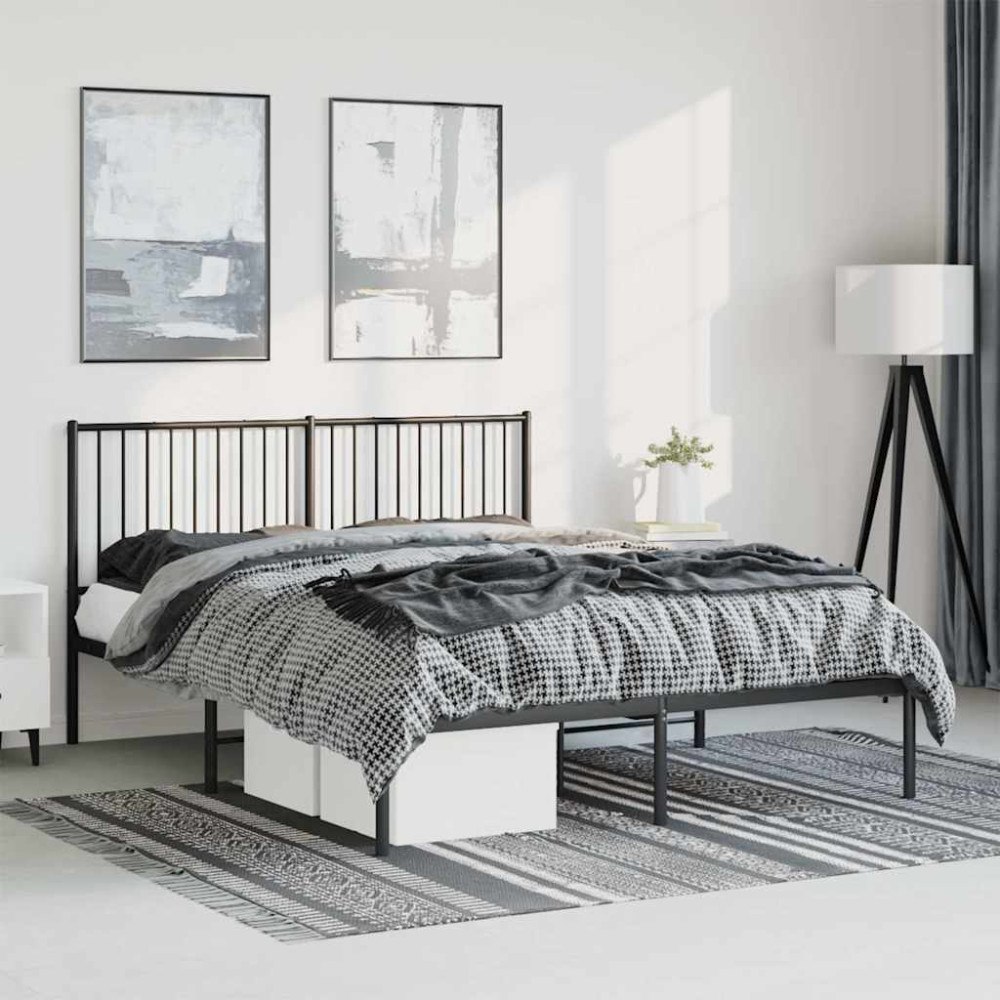 vidaXL Sängram med huvudgavel metall svart 150x200 cm