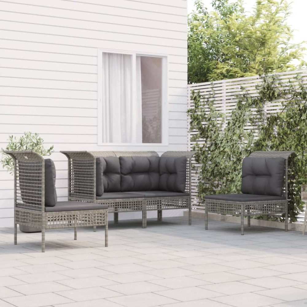 vidaXL Loungegrupp med dynor 4 delar konstrotting grå