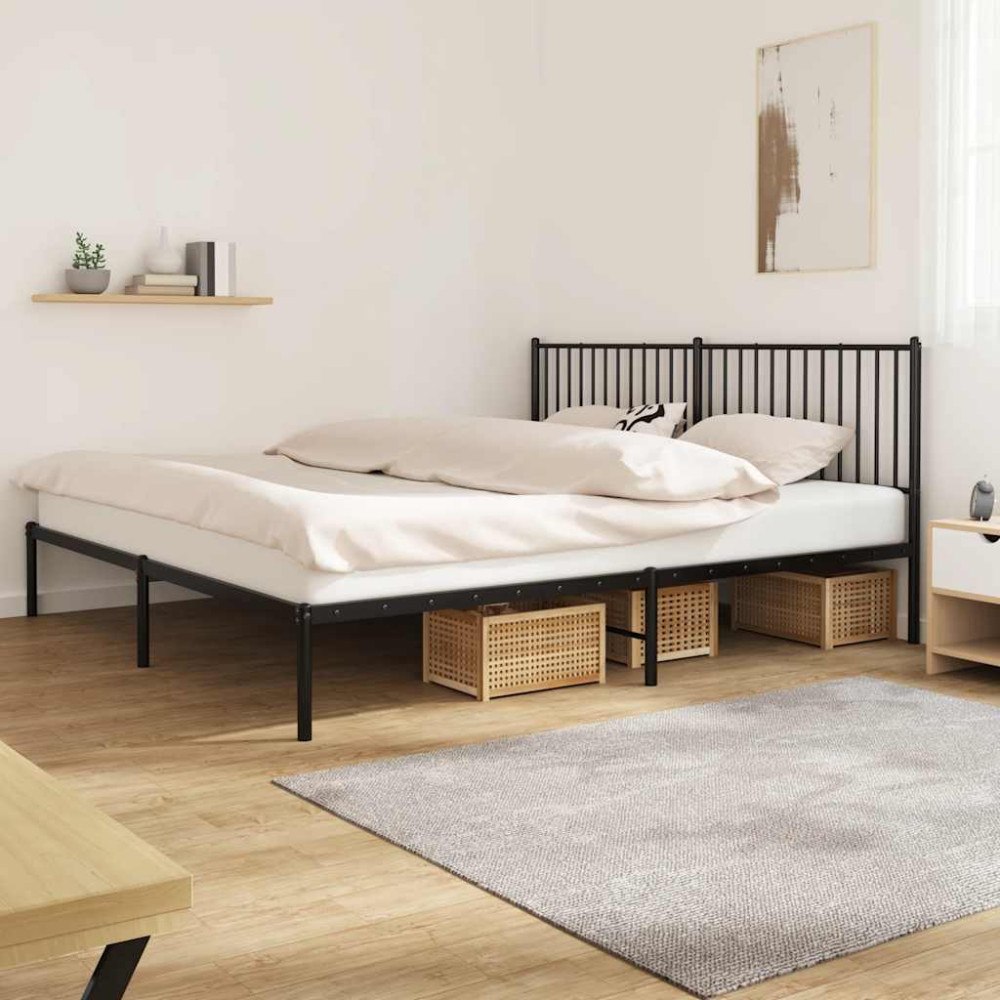 vidaXL Sängram med huvudgavel metall svart 200x200 cm