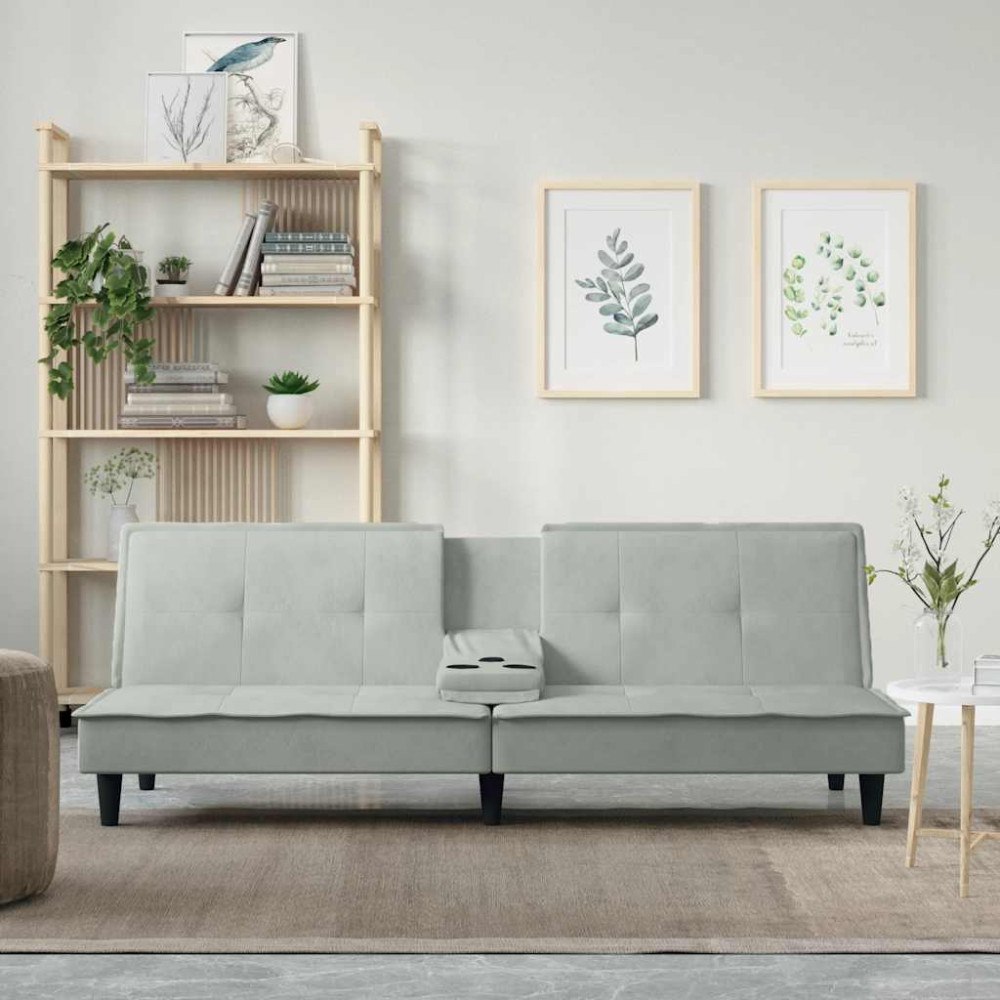 vidaXL Bäddsoffa med kopphållare ljusgrå sammet