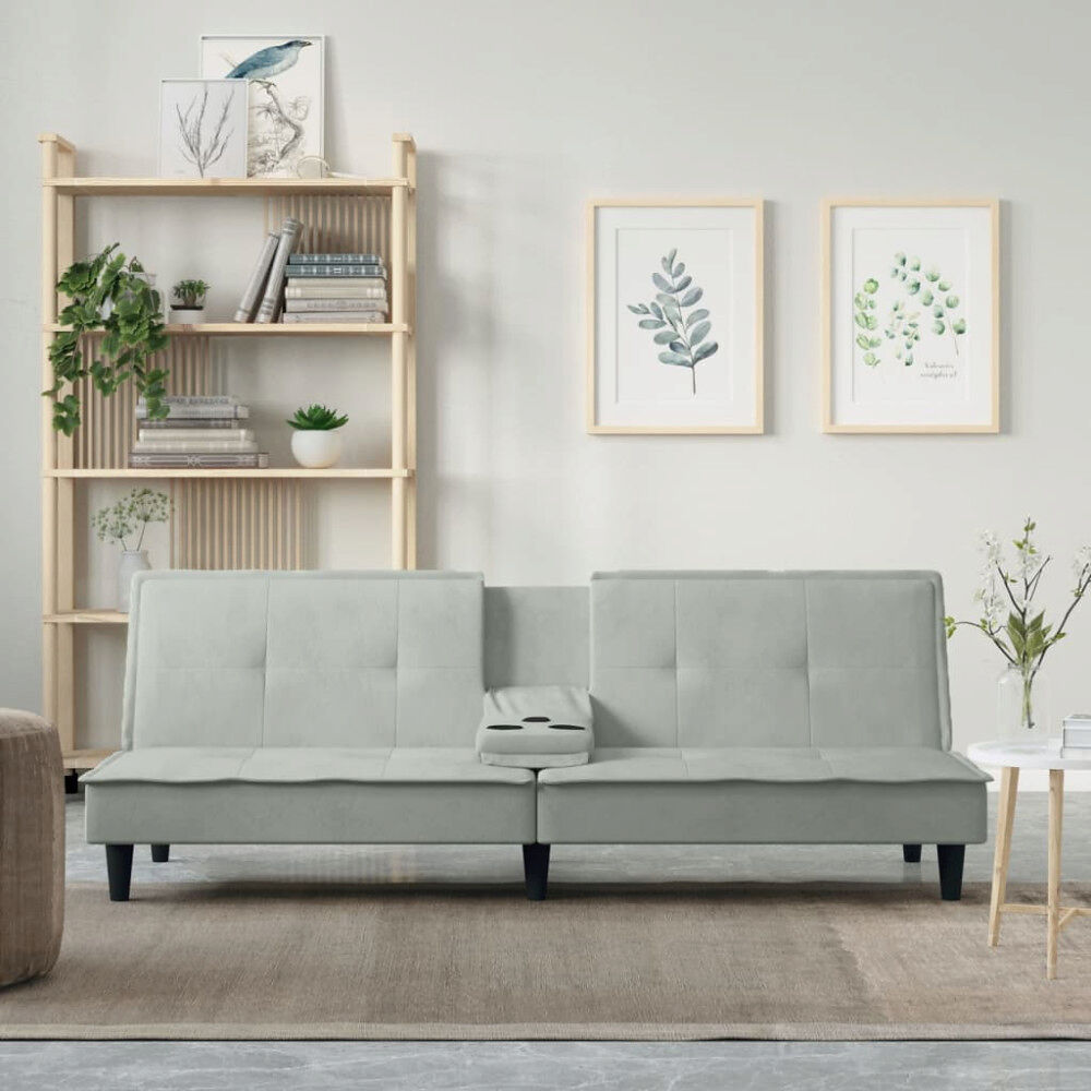 vidaXL Bäddsoffa med kopphållare ljusgrå sammet