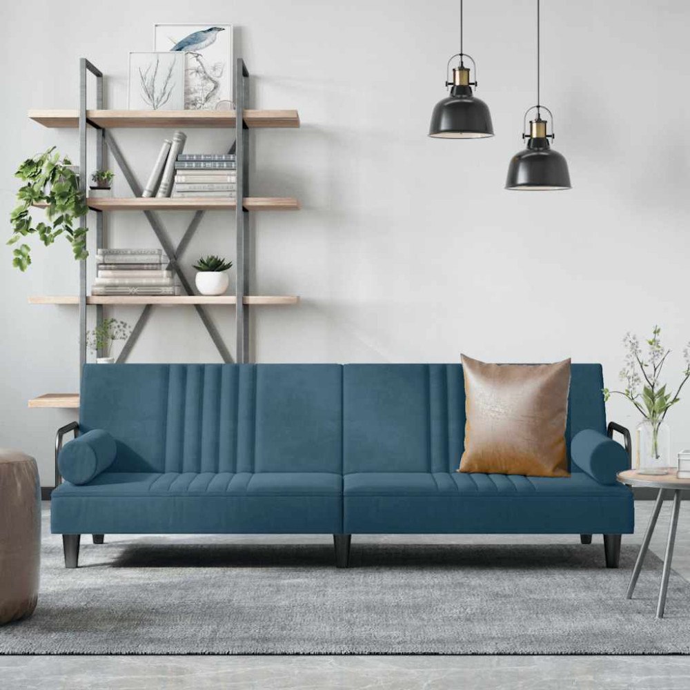 vidaXL Bäddsoffa med armstöd blå sammet