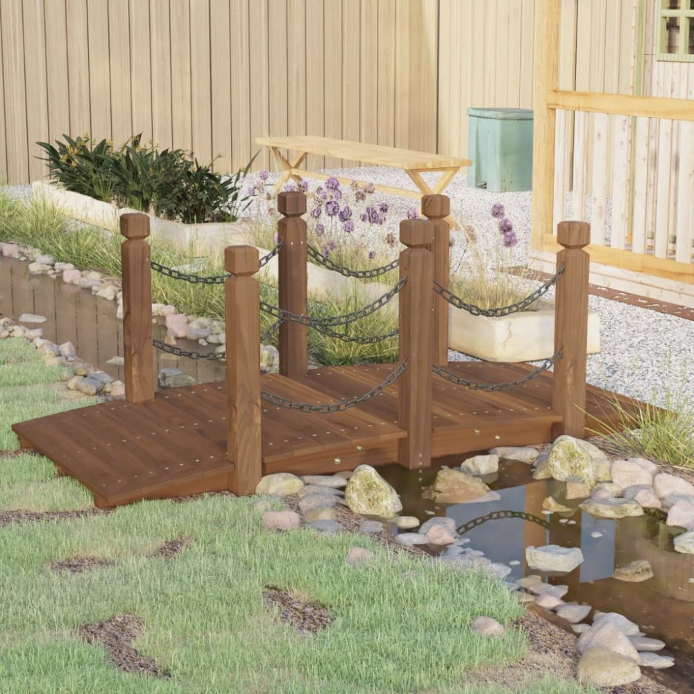 vidaXL Trädgårdsbro med kedjeräcken 150x67x56cm massivt granträ