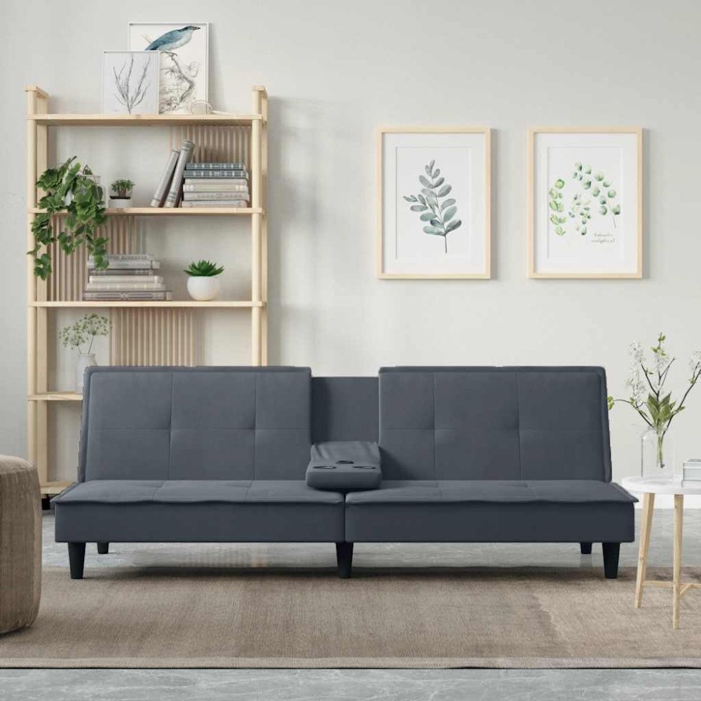 vidaXL Bäddsoffa med mugghållare mörkgrå sammet