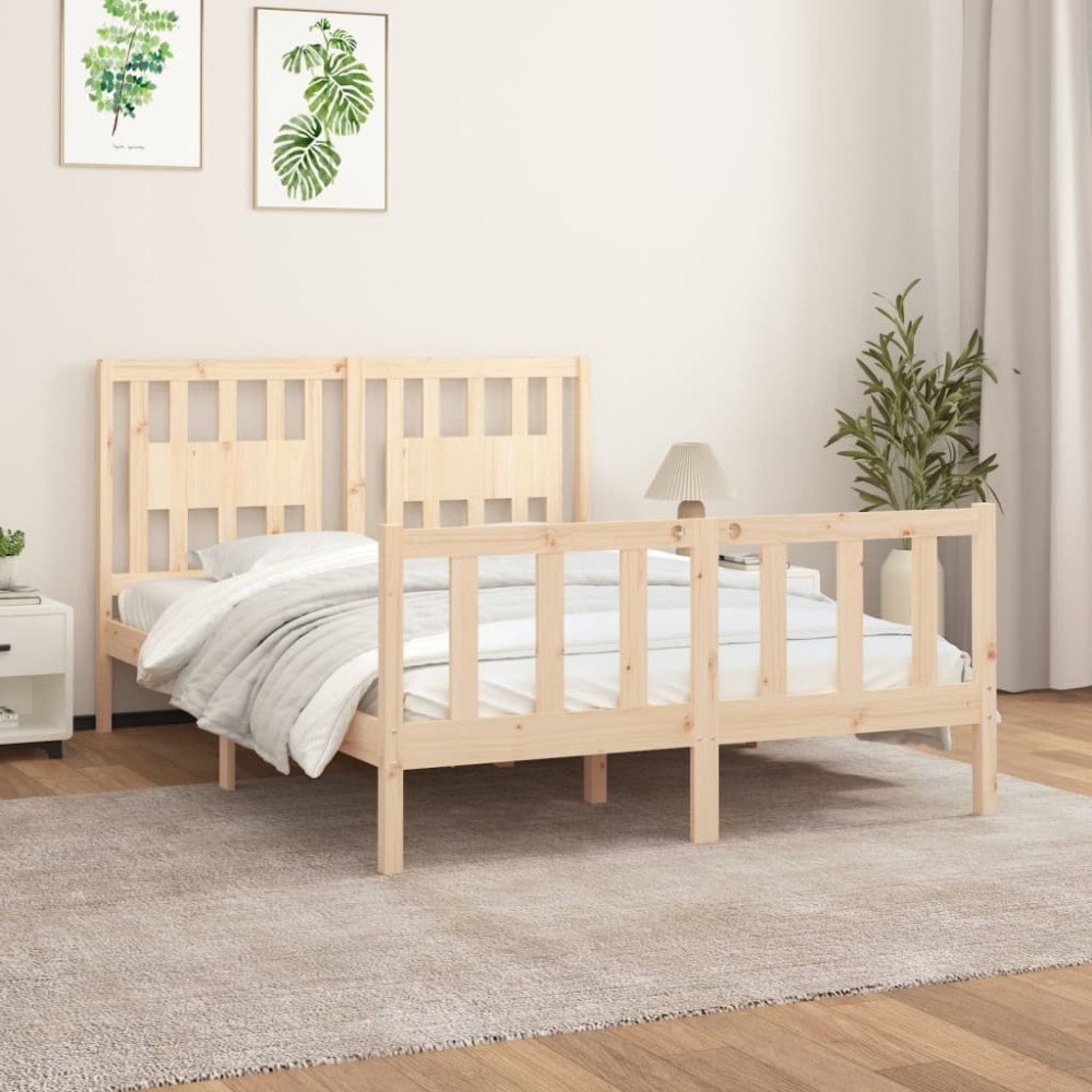 vidaXL Sängram med huvudgavel massiv furu 120x200 cm
