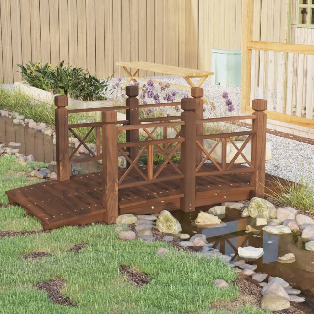 vidaXL Trädgårdsbro med räcken 150x67x56cm massivt granträ