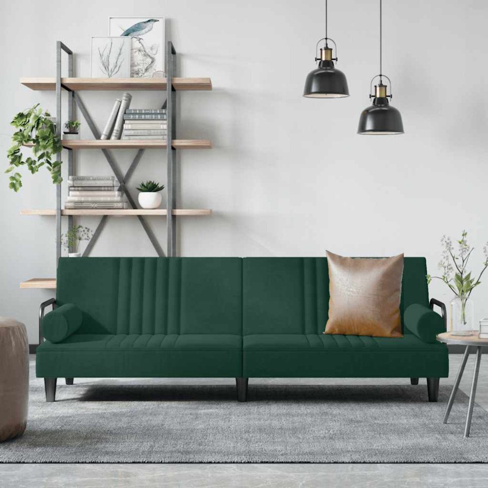 vidaXL Bäddsoffa med armstöd mörkgrön sammet
