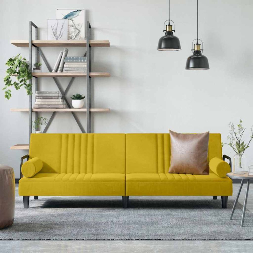 vidaXL Bäddsoffa med armstöd gul sammet