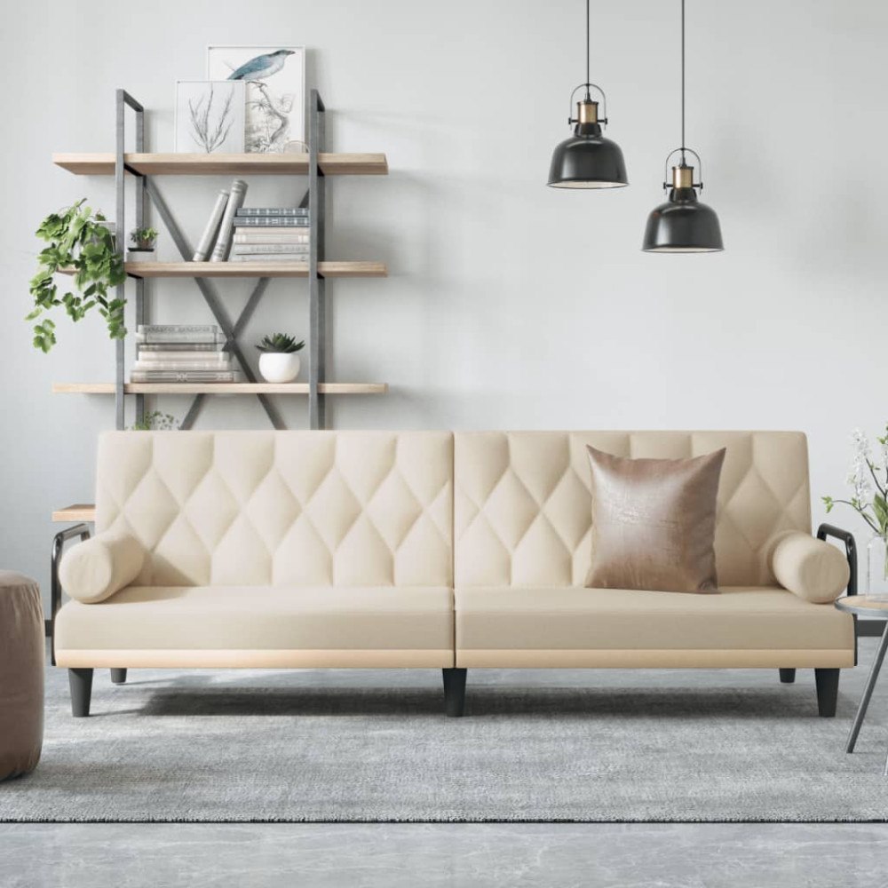 vidaXL Bäddsoffa med armstöd gräddvit tyg