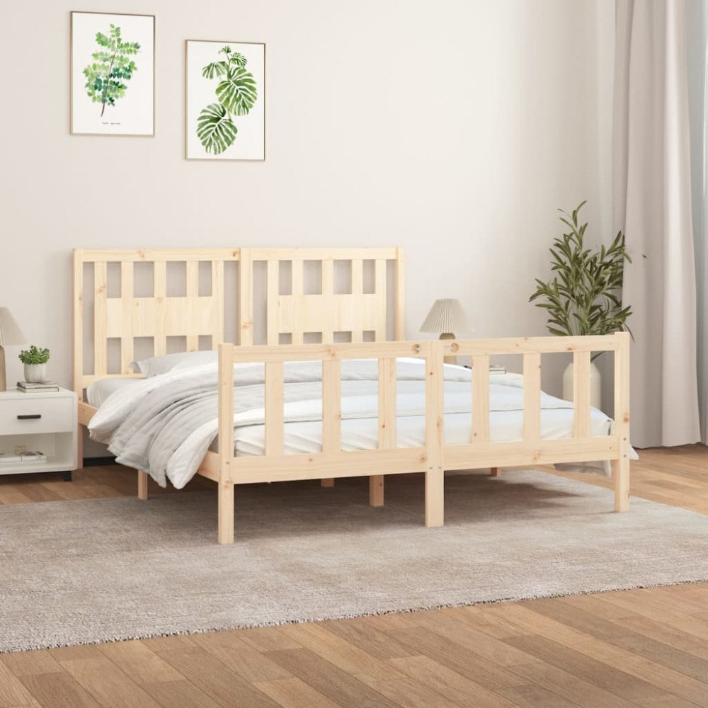 vidaXL Sängram med huvudgavel massiv furu 160x200 cm