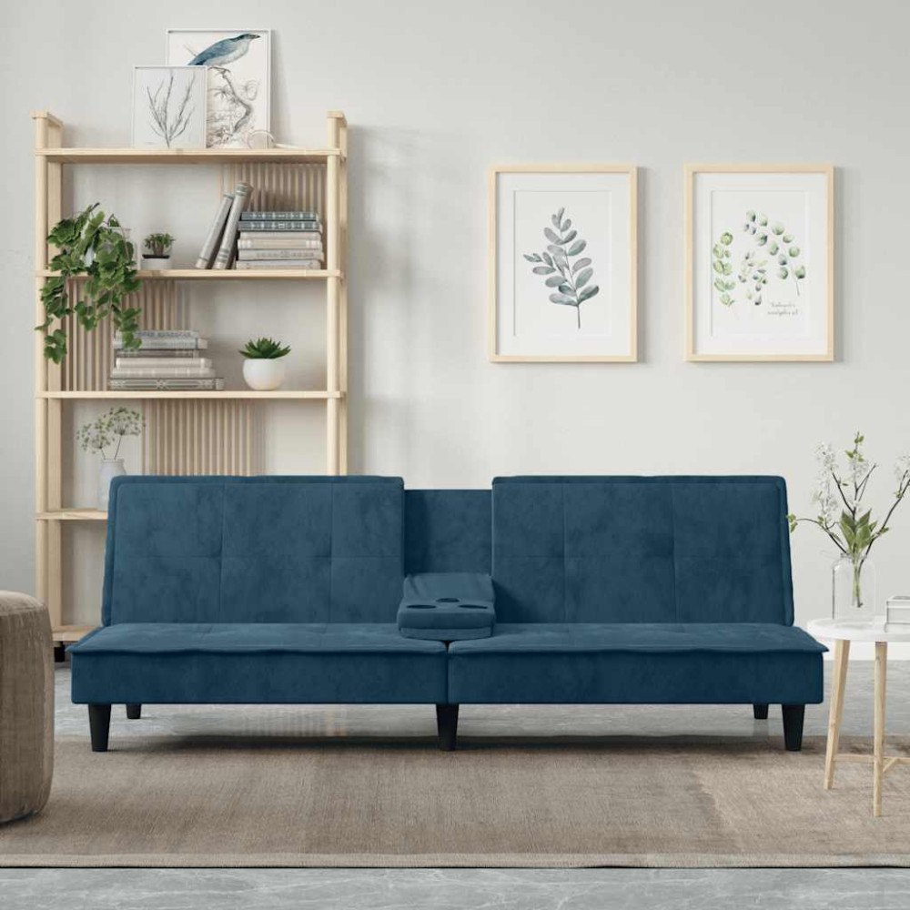 vidaXL Bäddsoffa med mugghållare blå sammet
