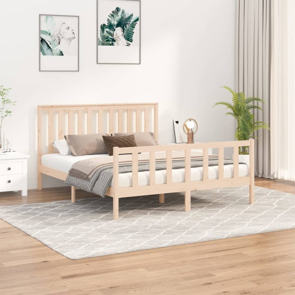 vidaXL Sängram med huvudgavel 150x200 cm massiv furu