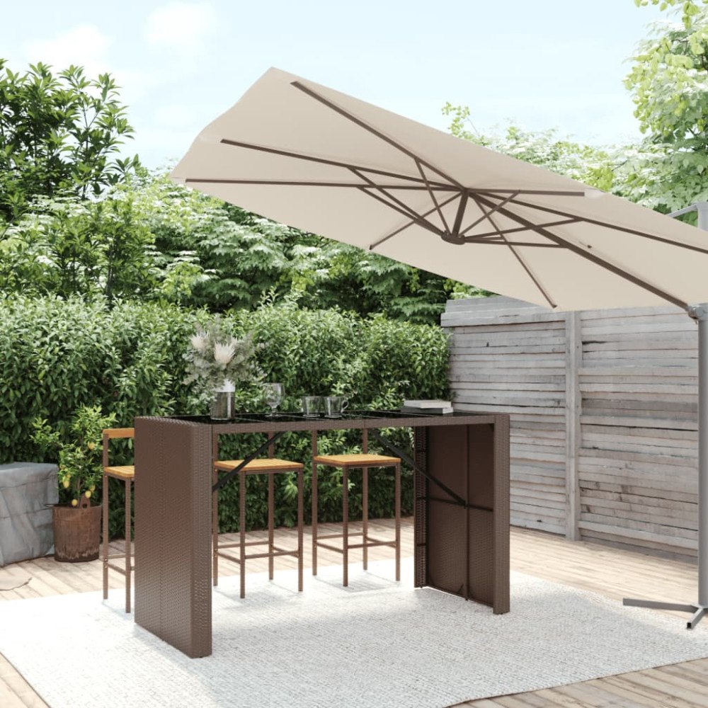 vidaXL Barbord med glasskiva brun 185x80x110 cm konstrotting