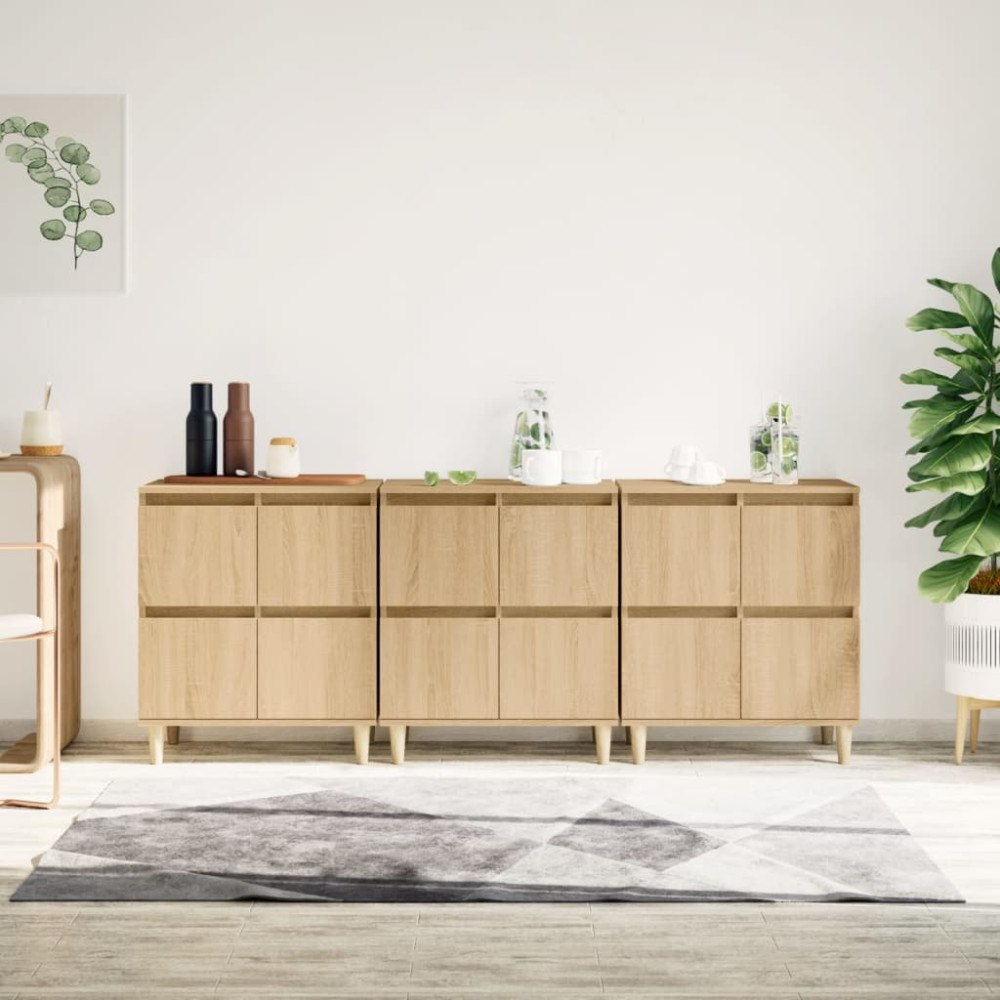 vidaXL Skänk 3 st sonoma ek 60x35x70 cm konstruerat trä