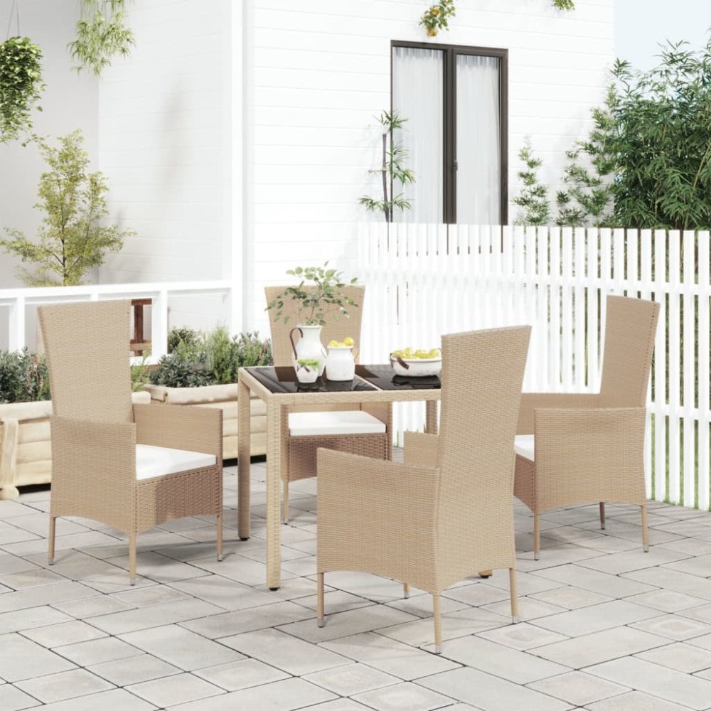 vidaXL Matgrupp för trädgården med dynor 5 delar beige konstrotting