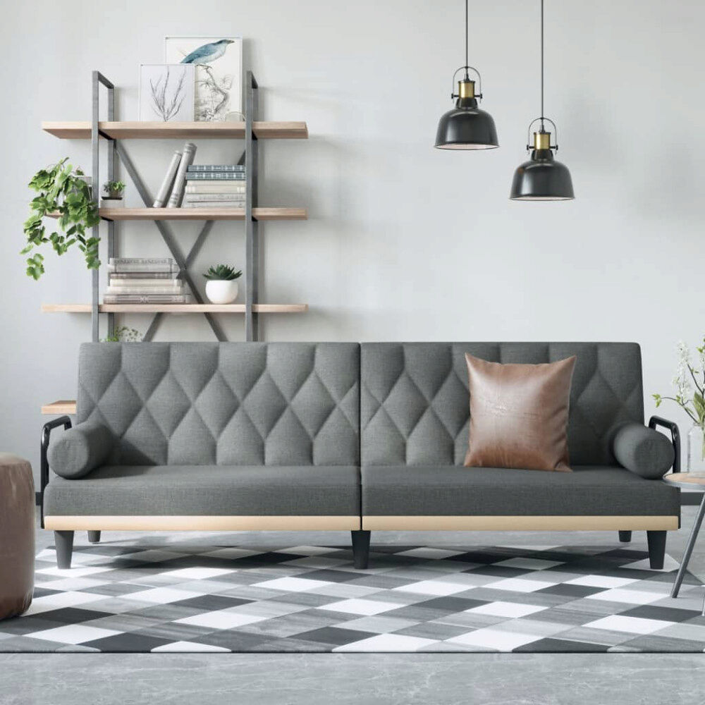 vidaXL Bäddsoffa med armstöd mörkgrå tyg