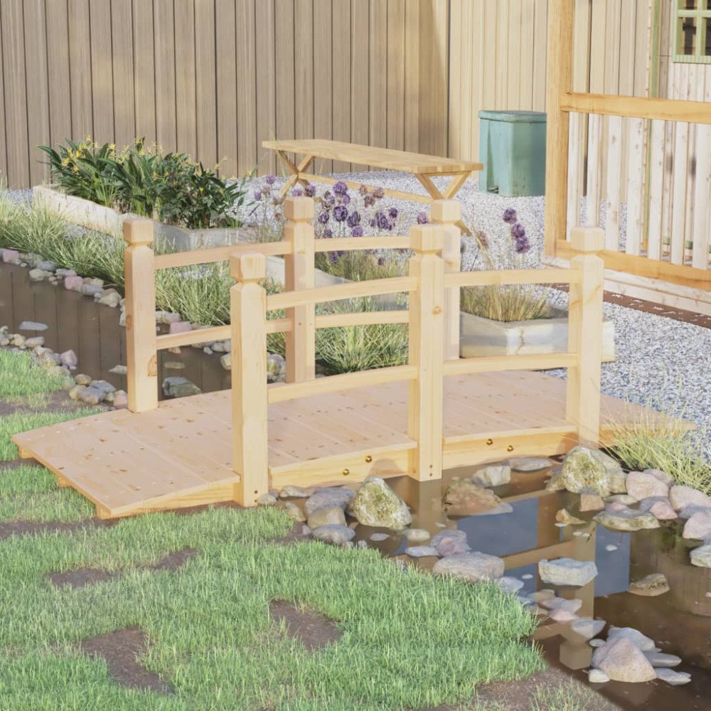 vidaXL Trädgårdsbro med räcken 150x67x56cm massivt granträ